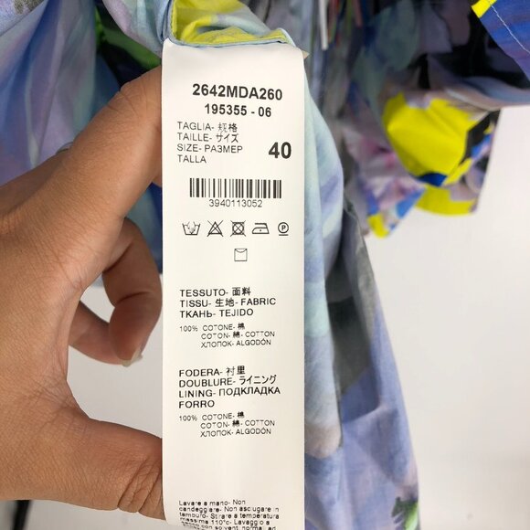 NWT MSGM Abstract Floral  Sleeveless Multicolor Ruffle Cotton Mini Dress Size 10 - Picture 11 of 16